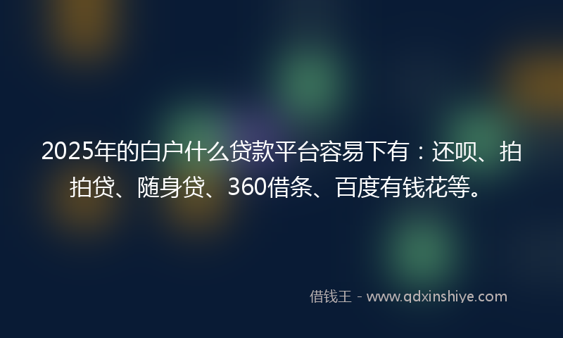 2025年的白户什么贷款平台容易下有：还呗、拍拍贷、随身贷、360借条、百度有钱花等。