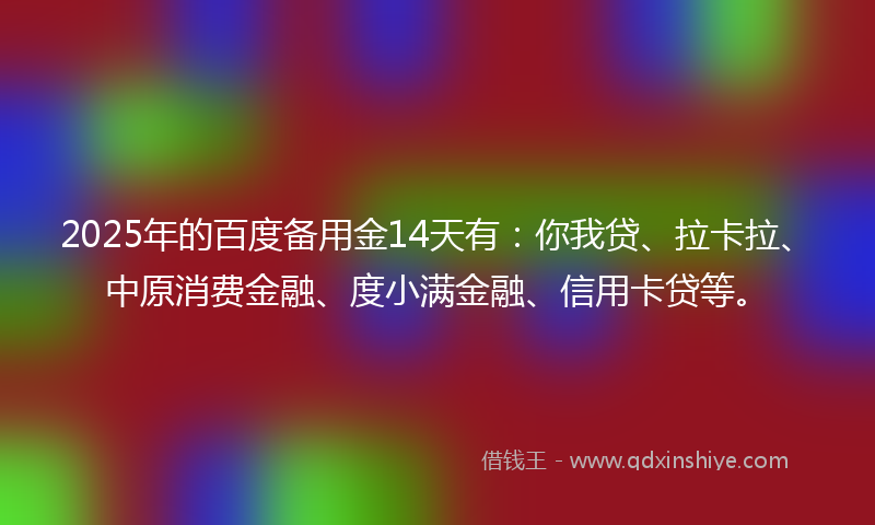 2025年的百度备用金14天有：你我贷、拉卡拉、中原消费金融、度小满金融、信用卡贷等。