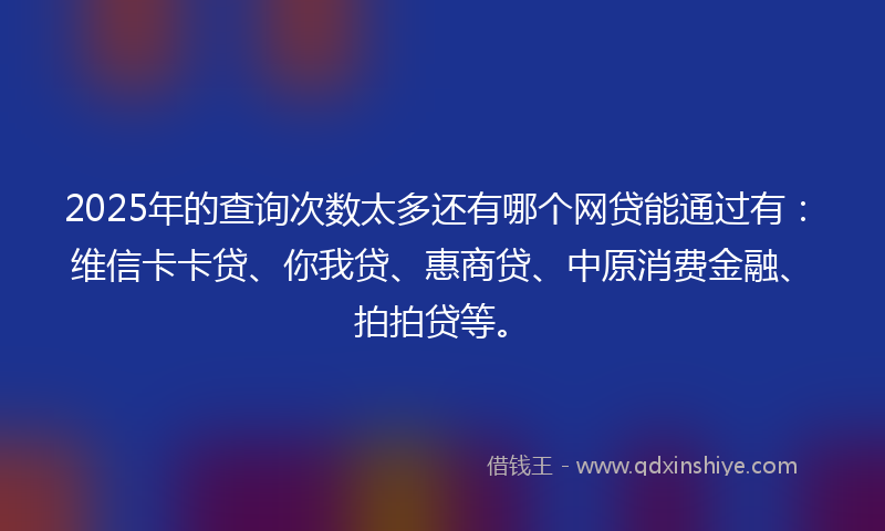 2025年的查询次数太多还有哪个网贷能通过有：维信卡卡贷、你我贷、惠商贷、中原消费金融、拍拍贷等。