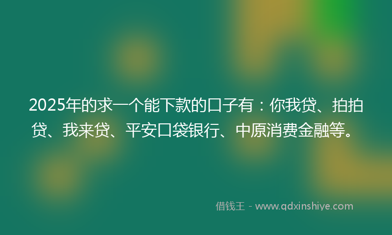 2025年的求一个能下款的口子有：你我贷、拍拍贷、我来贷、平安口袋银行、中原消费金融等。