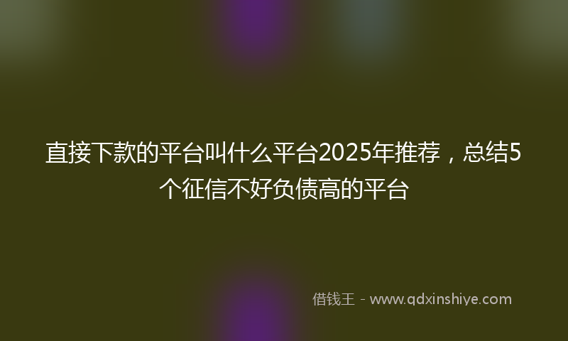 直接下款的平台叫什么平台2025年推荐，总结5个征信不好负债高的平台