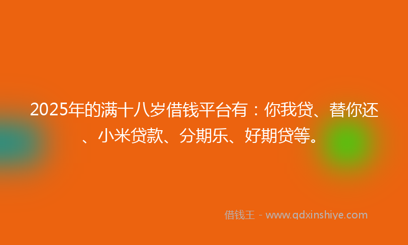 2025年的满十八岁借钱平台有：你我贷、替你还、小米贷款、分期乐、好期贷等。