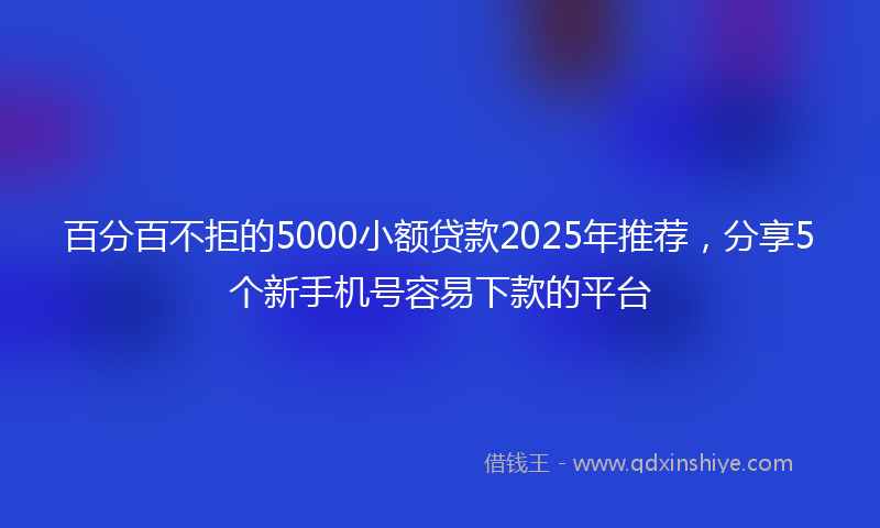 百分百不拒的5000小额贷款2025年推荐，分享5个新手机号容易下款的平台