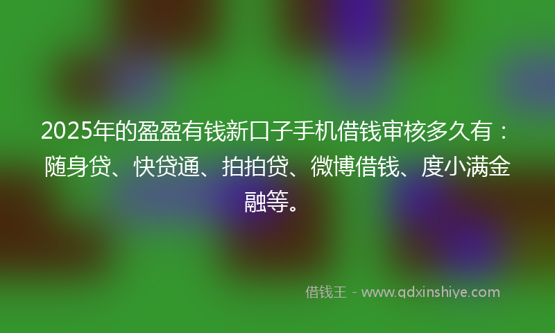 2025年的盈盈有钱新口子手机借钱审核多久有：随身贷、快贷通、拍拍贷、微博借钱、度小满金融等。