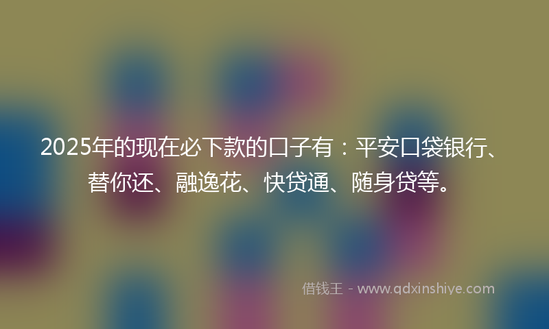 2025年的现在必下款的口子有：平安口袋银行、替你还、融逸花、快贷通、随身贷等。