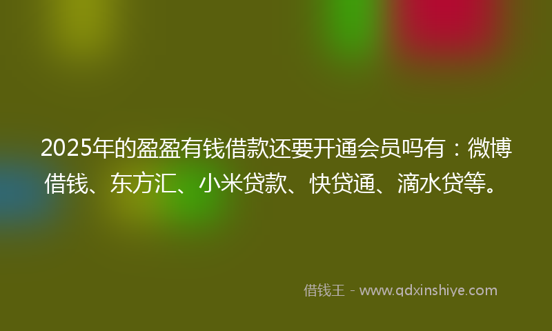 2025年的盈盈有钱借款还要开通会员吗有：微博借钱、东方汇、小米贷款、快贷通、滴水贷等。