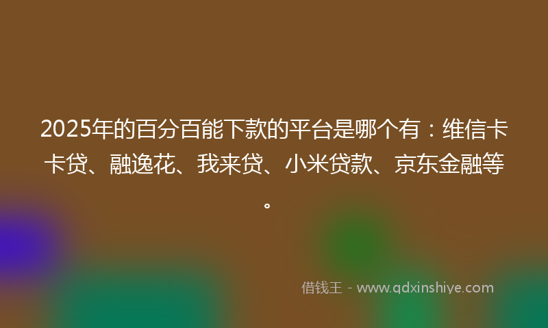 2025年的百分百能下款的平台是哪个有：维信卡卡贷、融逸花、我来贷、小米贷款、京东金融等。