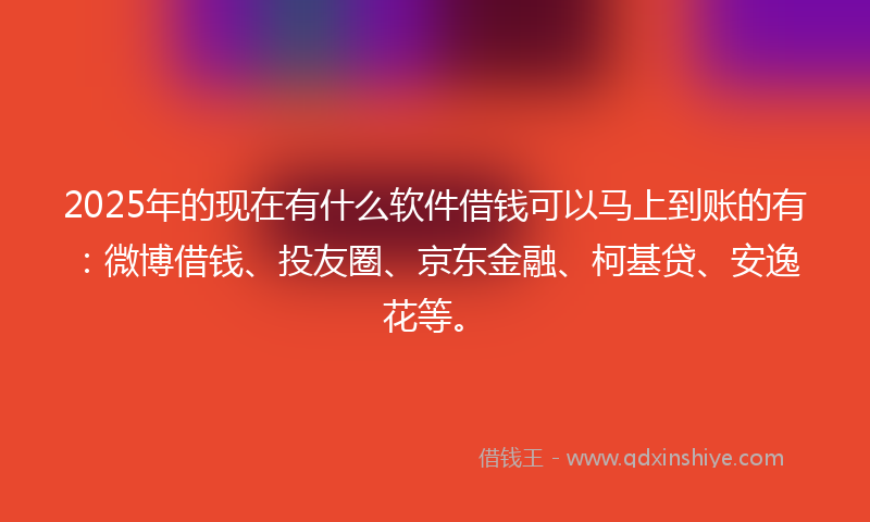 2025年的现在有什么软件借钱可以马上到账的有：微博借钱、投友圈、京东金融、柯基贷、安逸花等。