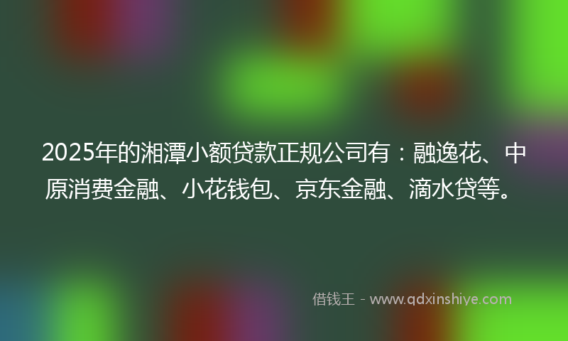 2025年的湘潭小额贷款正规公司有：融逸花、中原消费金融、小花钱包、京东金融、滴水贷等。