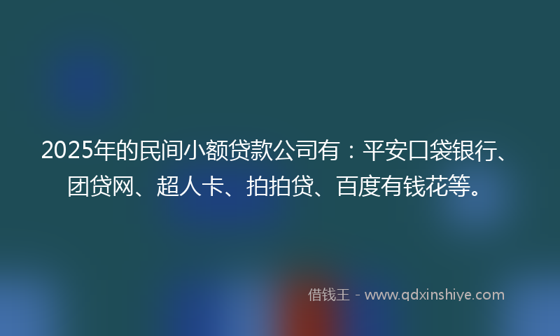 2025年的民间小额贷款公司有:平安口袋银行、团贷网、超人卡、拍拍贷、百度有钱花等。