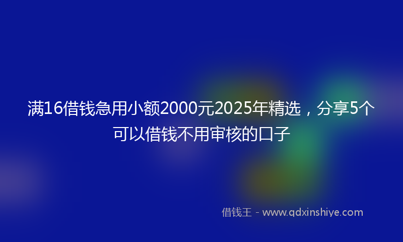 满16借钱急用小额2000元2025年精选，分享5个可以借钱不用审核的口子