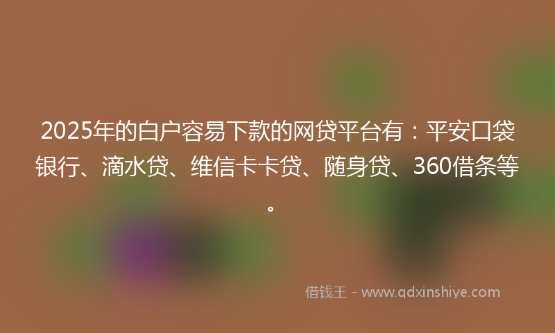 2025年的白户容易下款的网贷平台有：平安口袋银行、滴水贷、维信卡卡贷、随身贷、360借条等。