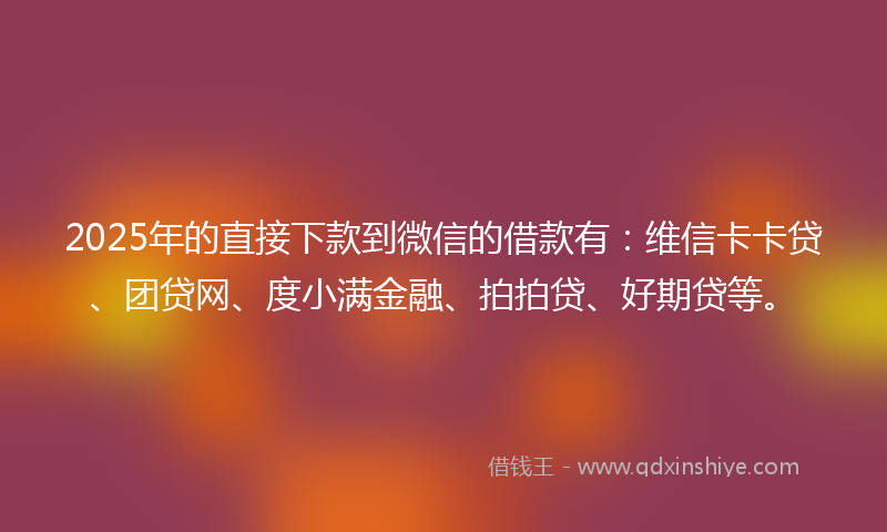2025年的直接下款到微信的借款有：维信卡卡贷、团贷网、度小满金融、拍拍贷、好期贷等。