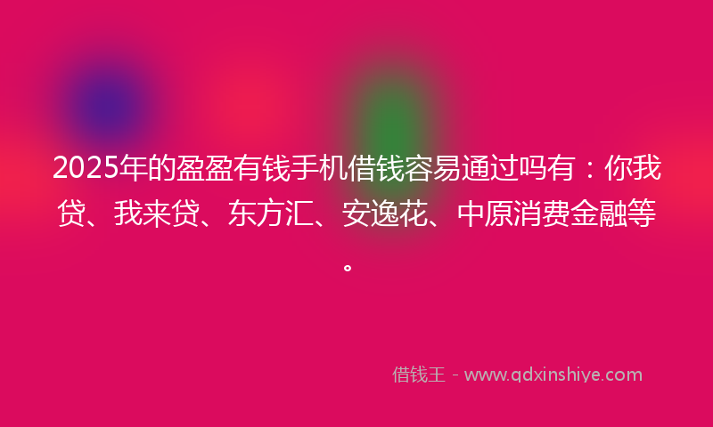 2025年的盈盈有钱手机借钱容易通过吗有：你我贷、我来贷、东方汇、安逸花、中原消费金融等。