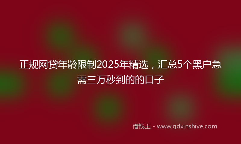 正规网贷年龄限制2025年精选，汇总5个黑户急需三万秒到的的口子