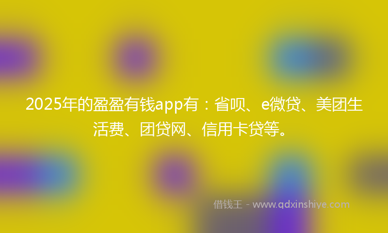 2025年的盈盈有钱app有：省呗、e微贷、美团生活费、团贷网、信用卡贷等。