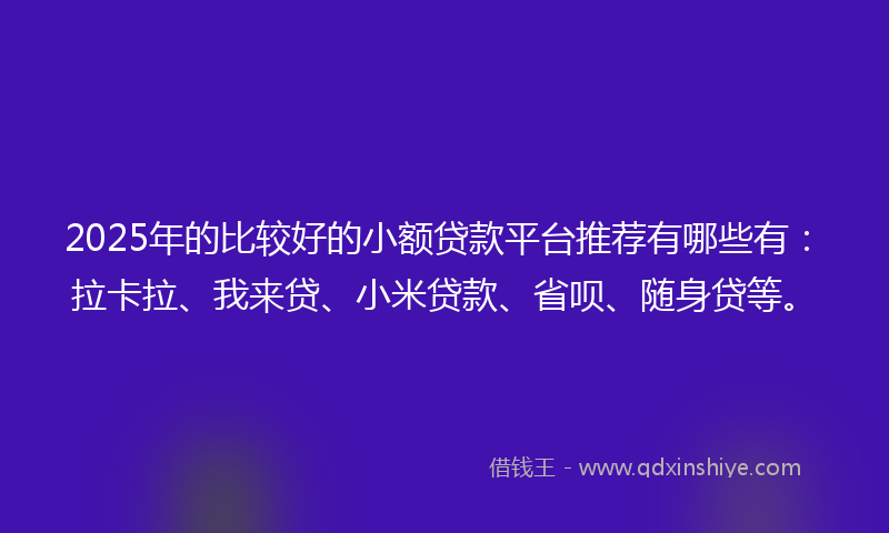 2025年的比较好的小额贷款平台推荐有哪些有：拉卡拉、我来贷、小米贷款、省呗、随身贷等。