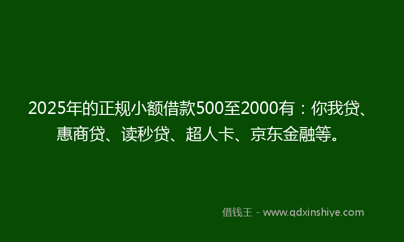 2025年的正规小额借款500至2000有：你我贷、惠商贷、读秒贷、超人卡、京东金融等。
