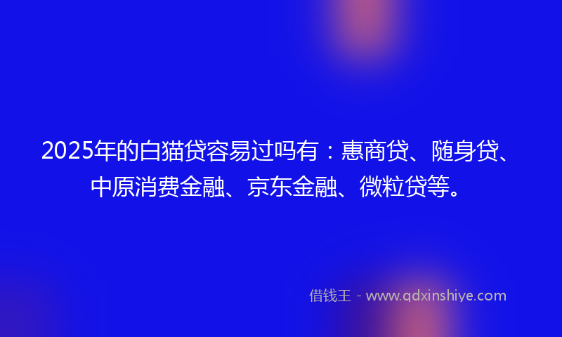 2025年的白猫贷容易过吗有：惠商贷、随身贷、中原消费金融、京东金融、微粒贷等。