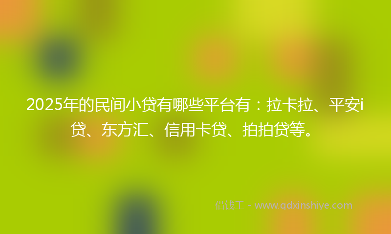 2025年的民间小贷有哪些平台有：拉卡拉、平安i贷、东方汇、信用卡贷、拍拍贷等。