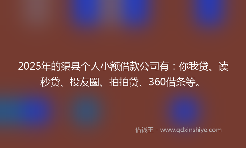 2025年的渠县个人小额借款公司有：你我贷、读秒贷、投友圈、拍拍贷、360借条等。