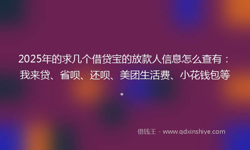 2025年的求几个借贷宝的放款人信息怎么查有：我来贷、省呗、还呗、美团生活费、小花钱包等。