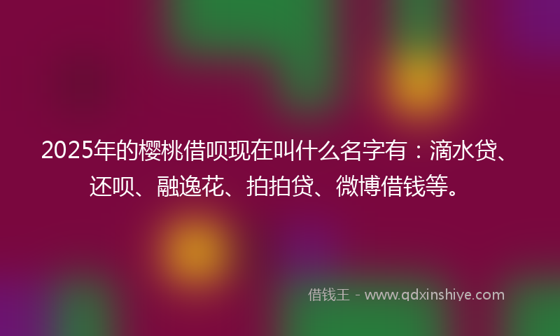 2025年的樱桃借呗现在叫什么名字有：滴水贷、还呗、融逸花、拍拍贷、微博借钱等。