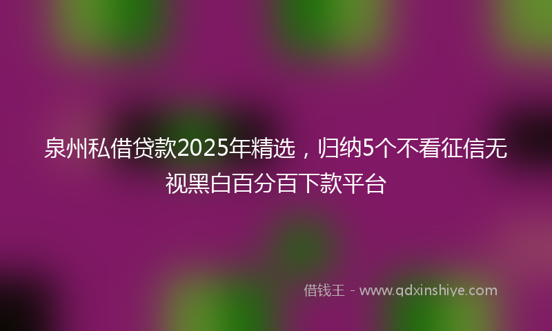 泉州私借贷款2025年精选，归纳5个不看征信无视黑白百分百下款平台