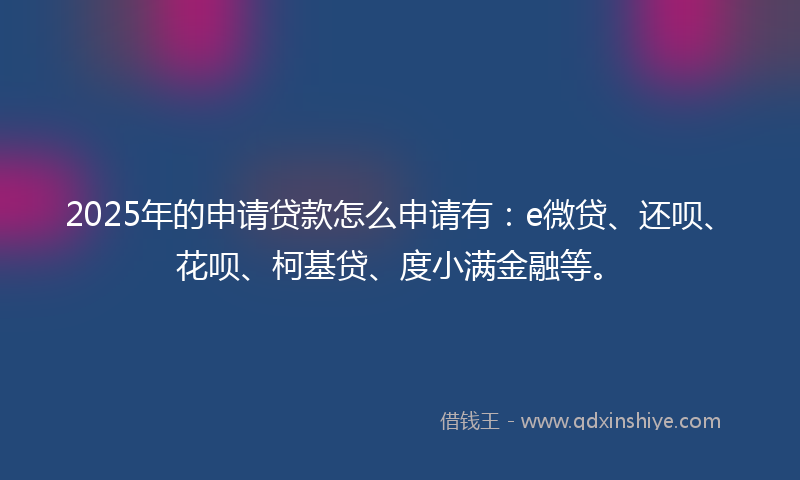 2025年的申请贷款怎么申请有：e微贷、还呗、花呗、柯基贷、度小满金融等。