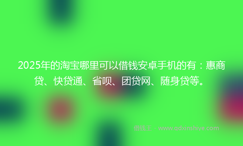 2025年的淘宝哪里可以借钱安卓手机的有：惠商贷、快贷通、省呗、团贷网、随身贷等。