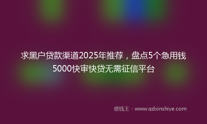 求黑户贷款渠道2025年推荐，盘点5个急用钱5000快审快贷无需征信平台