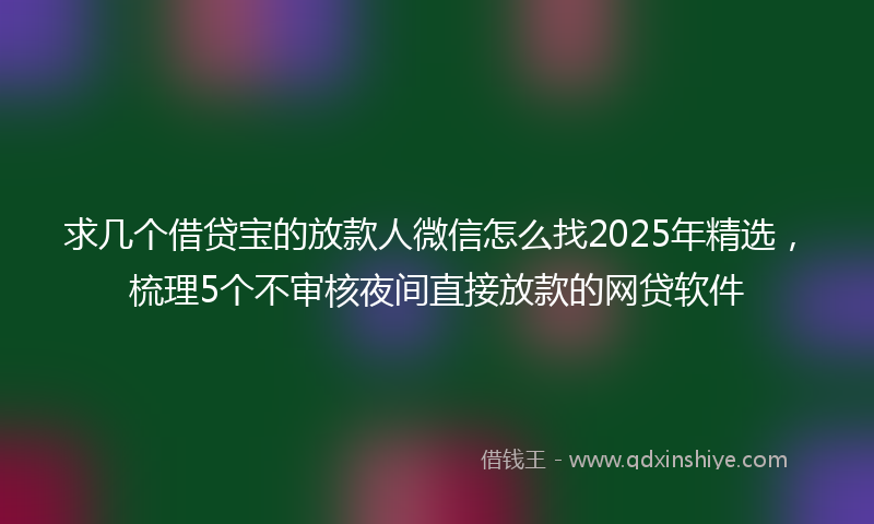 求几个借贷宝的放款人微信怎么找2025年精选，梳理5个不审核夜间直接放款的网贷软件