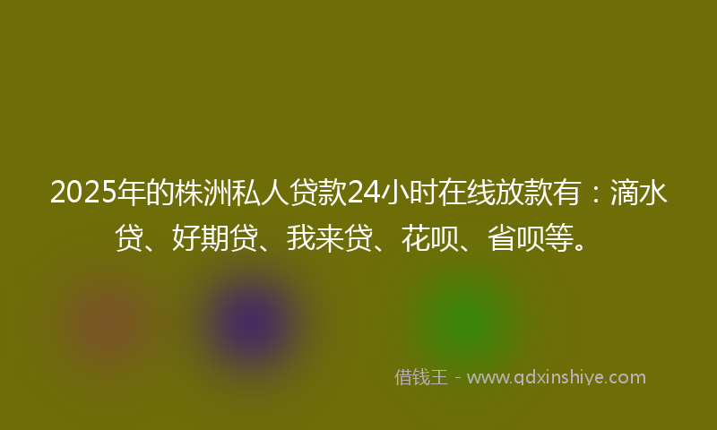 2025年的株洲私人贷款24小时在线放款有：滴水贷、好期贷、我来贷、花呗、省呗等。