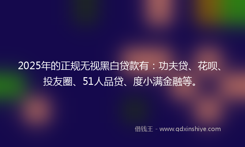 2025年的正规无视黑白贷款有：功夫贷、花呗、投友圈、51人品贷、度小满金融等。