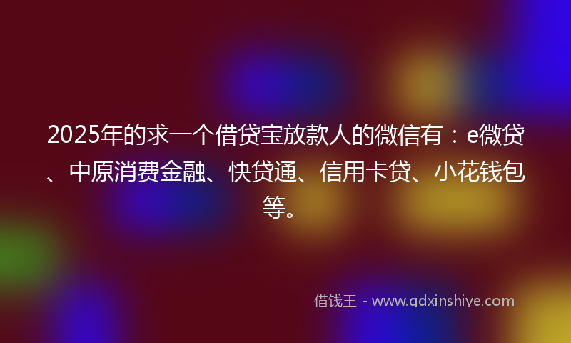 2025年的求一个借贷宝放款人的微信有：e微贷、中原消费金融、快贷通、信用卡贷、小花钱包等。