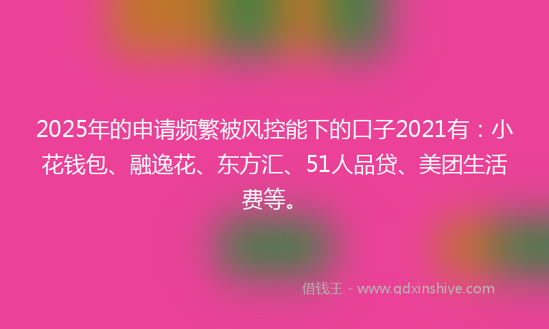 2025年的申请频繁被风控能下的口子2021有：小花钱包、融逸花、东方汇、51人品贷、美团生活费等。