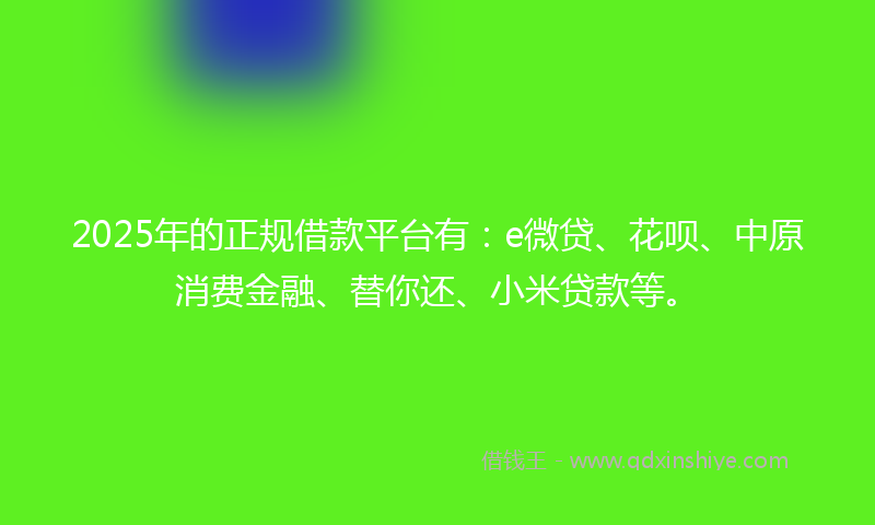 2025年的正规借款平台有：e微贷、花呗、中原消费金融、替你还、小米贷款等。