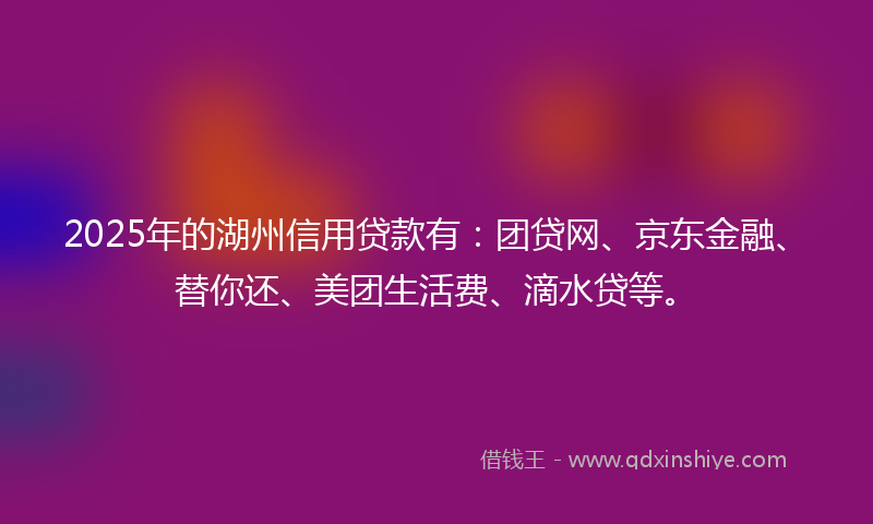 2025年的湖州信用贷款有：团贷网、京东金融、替你还、美团生活费、滴水贷等。