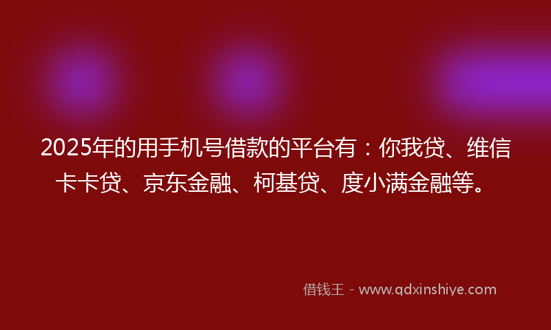 2025年的用手机号借款的平台有：你我贷、维信卡卡贷、京东金融、柯基贷、度小满金融等。