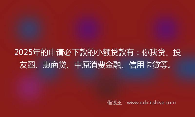 2025年的申请必下款的小额贷款有：你我贷、投友圈、惠商贷、中原消费金融、信用卡贷等。