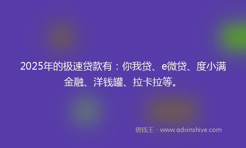 2025年的极速贷款有：你我贷、e微贷、度小满金融、洋钱罐、拉卡拉等。