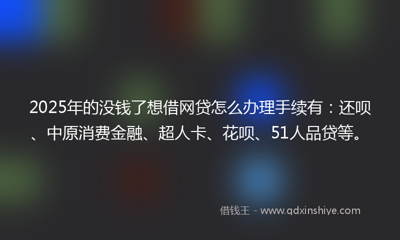2025年的没钱了想借网贷怎么办理手续有：还呗、中原消费金融、超人卡、花呗、51人品贷等。