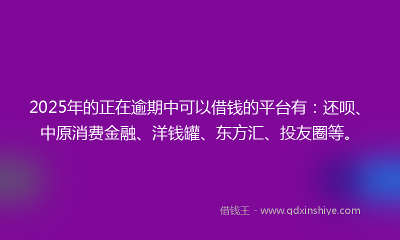 2025年的正在逾期中可以借钱的平台有:还呗、中原消费金融、洋钱罐、东方汇、投友圈等。