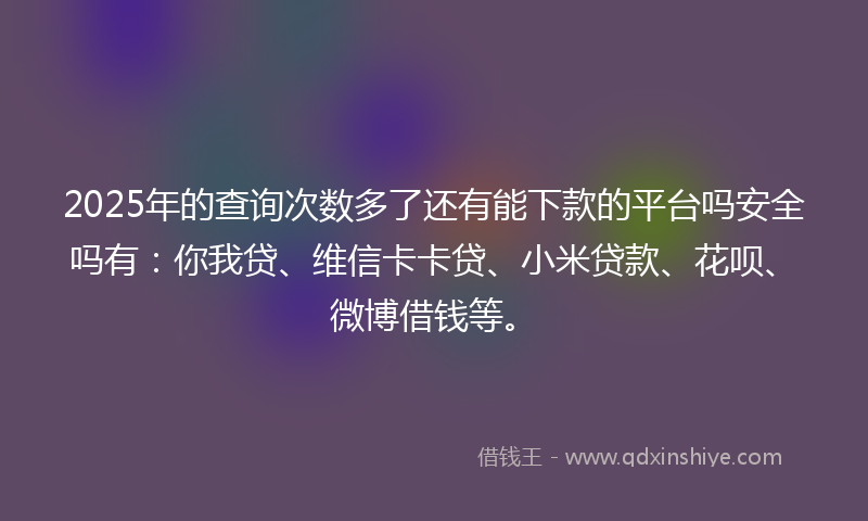 2025年的查询次数多了还有能下款的平台吗安全吗有：你我贷、维信卡卡贷、小米贷款、花呗、微博借钱等。