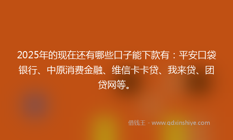 2025年的现在还有哪些口子能下款有：平安口袋银行、中原消费金融、维信卡卡贷、我来贷、团贷网等。