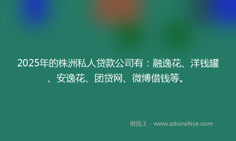 2025年的株洲私人贷款公司有:融逸花、洋钱罐、安逸花、团贷网、微博借钱等。