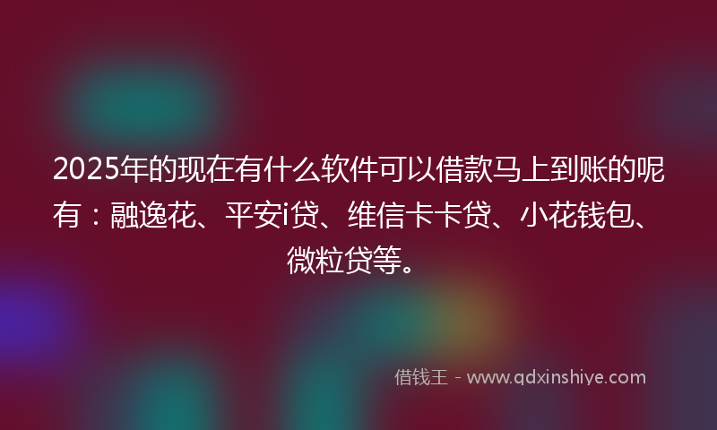2025年的现在有什么软件可以借款马上到账的呢有：融逸花、平安i贷、维信卡卡贷、小花钱包、微粒贷等。