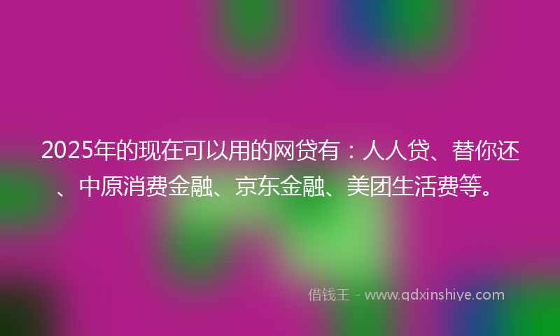 2025年的现在可以用的网贷有：人人贷、替你还、中原消费金融、京东金融、美团生活费等。