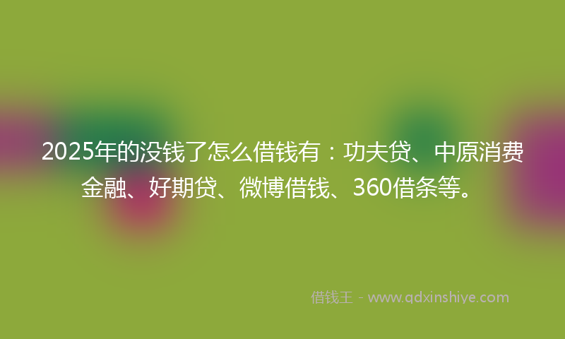 2025年的没钱了怎么借钱有：功夫贷、中原消费金融、好期贷、微博借钱、360借条等。