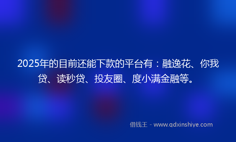 2025年的目前还能下款的平台有：融逸花、你我贷、读秒贷、投友圈、度小满金融等。